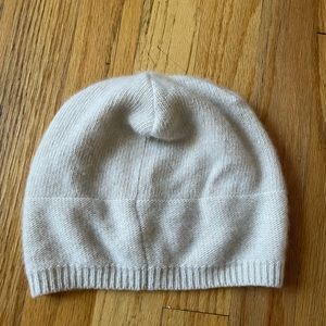 Portolano 100% Cashmere Slouchy Beanie Ribbed Edge Cap Hat Ivory One Size EUC